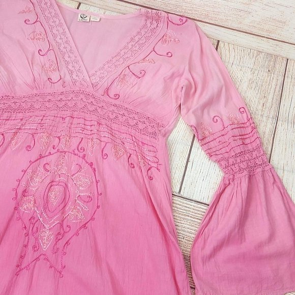 Embroidery Pink Summer Tunic Women's Shirt Tunic Top Dress Kurta 100% Cotton L - Picture 7 of 16